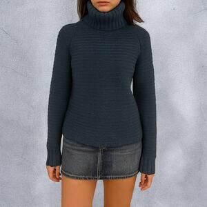 360 Cashmere 100% Cashmere Blue Boxy Chunky Knit Turtleneck Sweater XS